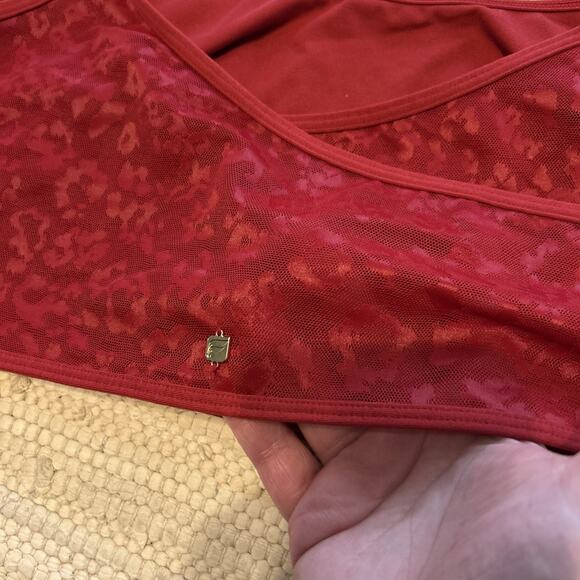 Fabletics Red High Waisted Leopard Mesh Leggings Sports Bra Set Sz XXL Sheer - Picture 4 of 12